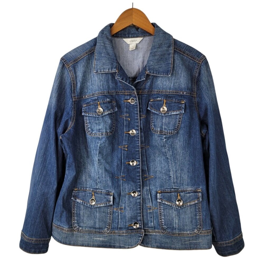 CJ Banks Denim Jean Jacket Coat Plus Size X 0X 14W 14 Western Cowgirl Button Up